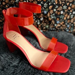 Inc International Concepts Women's Makenna Two-Piece Clear, red vinyl, Size 9.5